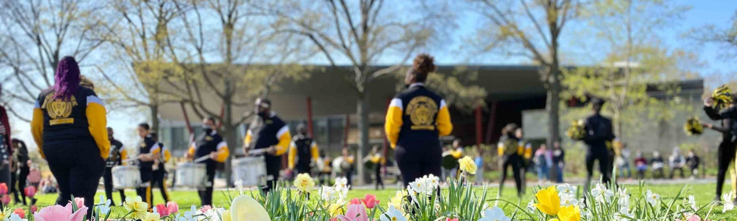 Spring Flowers with Dancers on the background